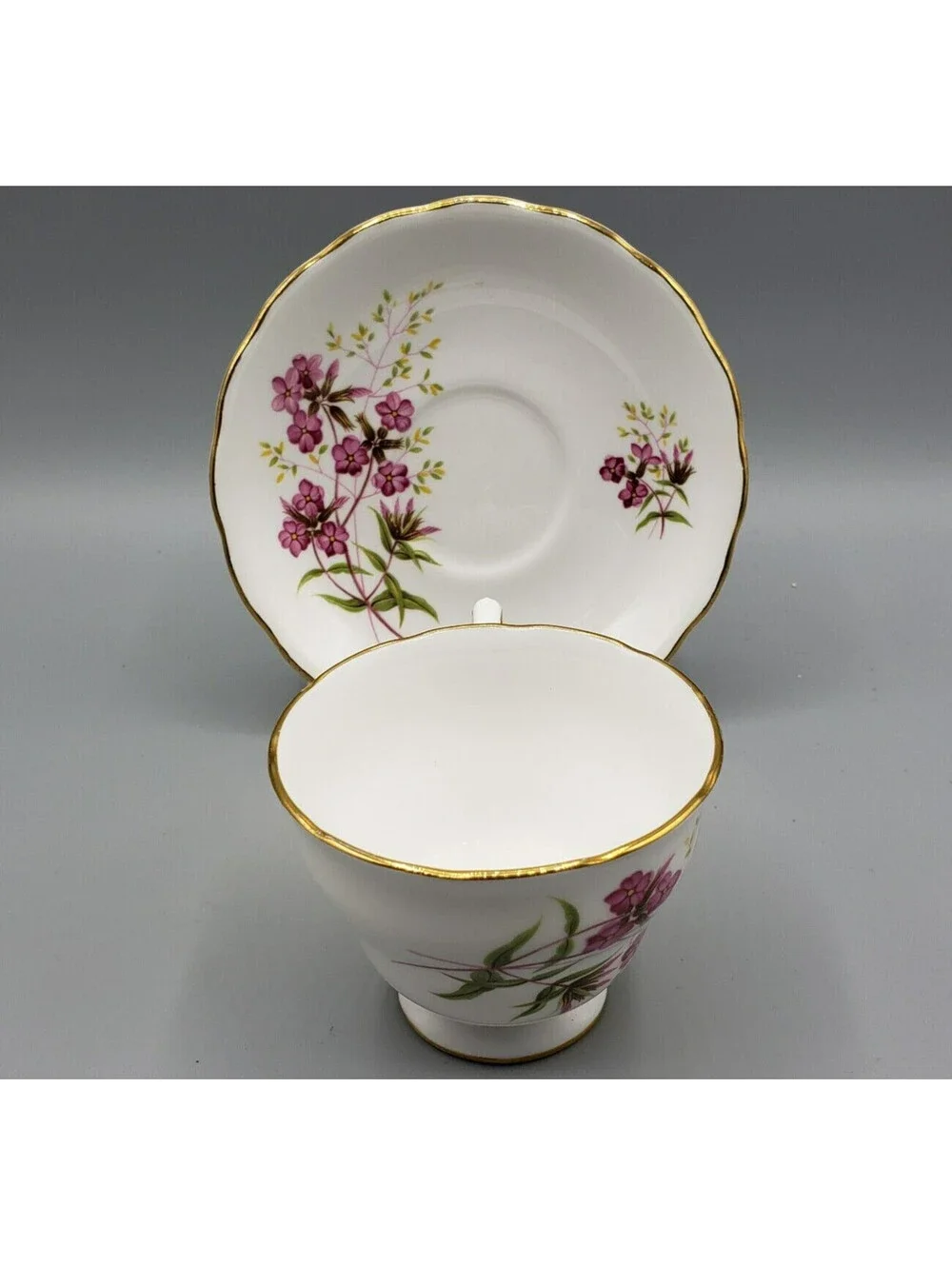 Royal Vale Teacup & Saucer Petite Violet Flowers Fine Bone China England Ridgway